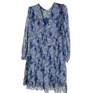 Joie Womens Blue Paisley Long Sleeve Ruffle Hem‎ Dress XXL 100% Polyester